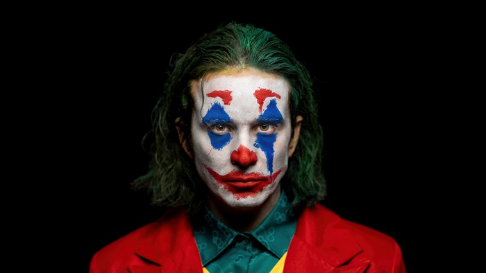 The Joker in his signature clown makeup