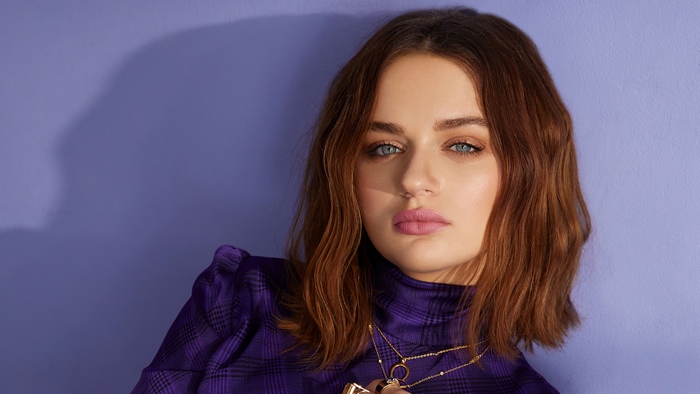 Joey King close-up portrait in purple