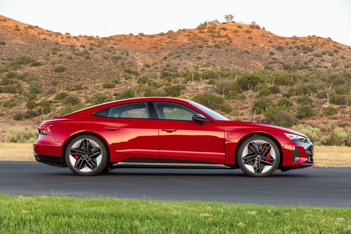 2022 Red Audi RS e-tron GT Electric Sport Car Side View
