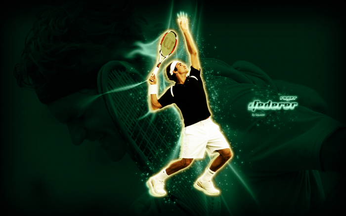 Roger Federer glowing tennis serve art