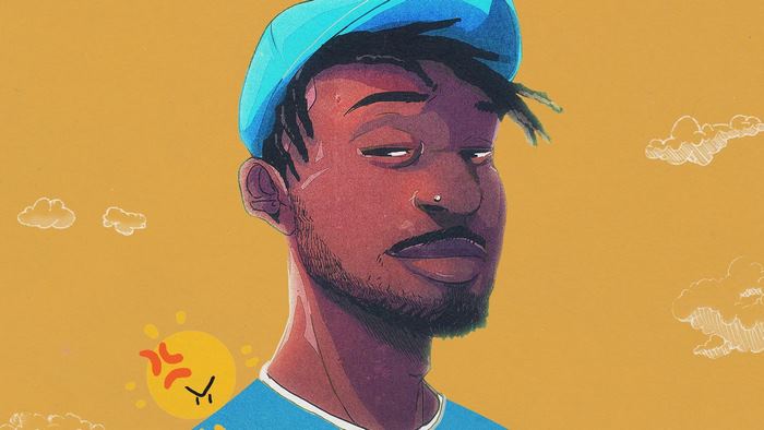 Isaiah Rashad stylized portrait with angry sun