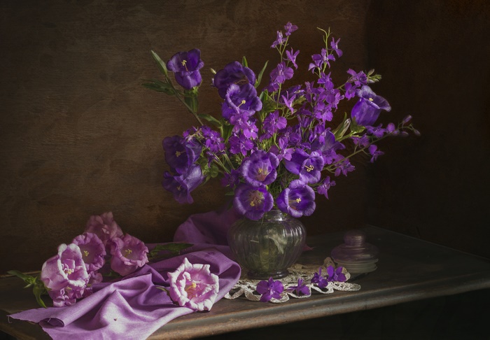 Still Life Photography with Purple Flowers