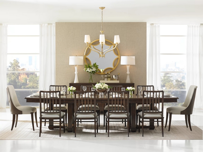 Elegant Dining Room with Large Table and Gold Chandelier