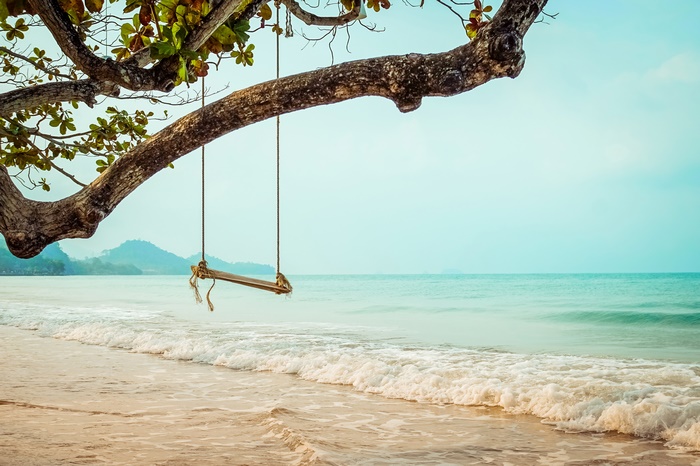 Swing on a tropical beach by the ocean