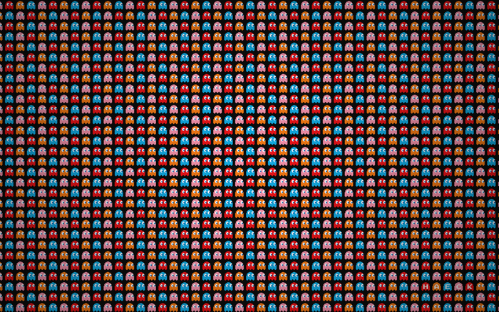 Colorful Pac-Man pixel ghost pattern