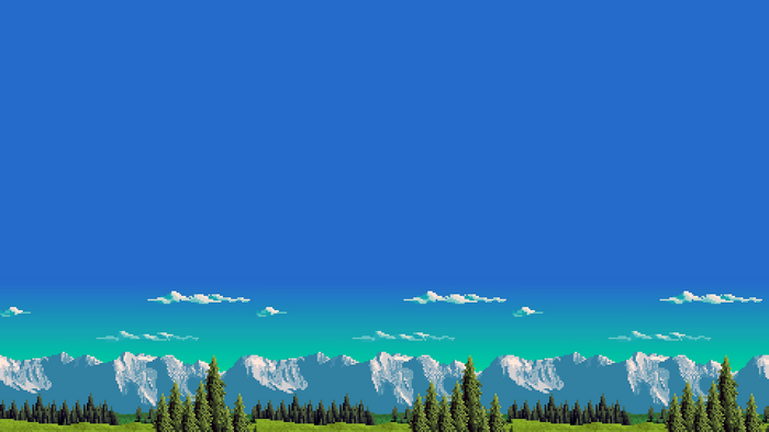 HD Pixel Art Landscape of Mountains and Blue Sky