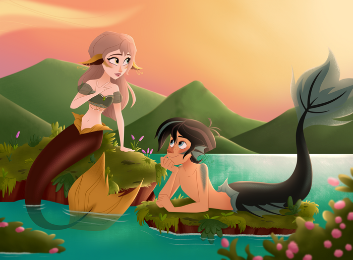 Varian (Tangled) Merman and Mermaid at Sunset