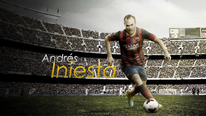 Andrés Iniesta dribbling at Camp Nou for FC Barcelona