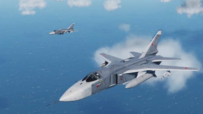Sukhoi Su-24 bombers flying over the ocean