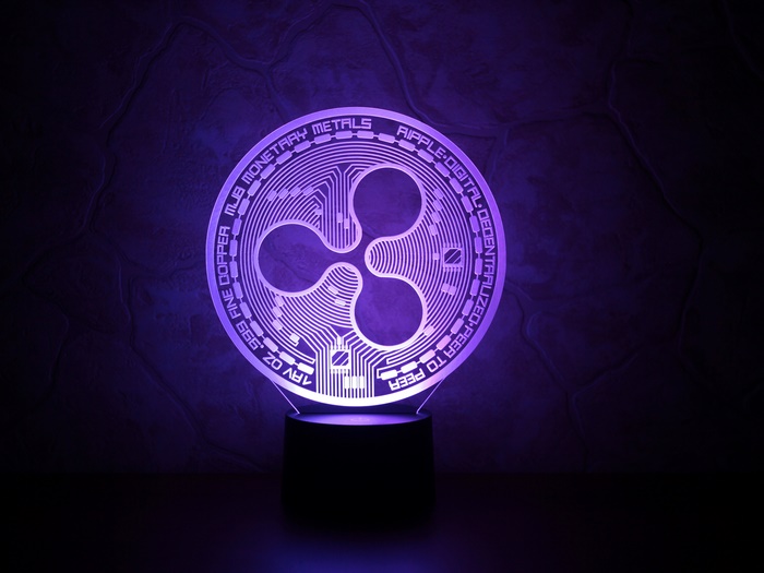 Glowing Purple Ripple Cryptocurrency Symbol Lamp