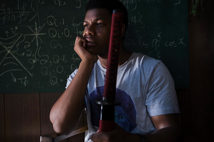 John Boyega with katana and math in Naked Singularity