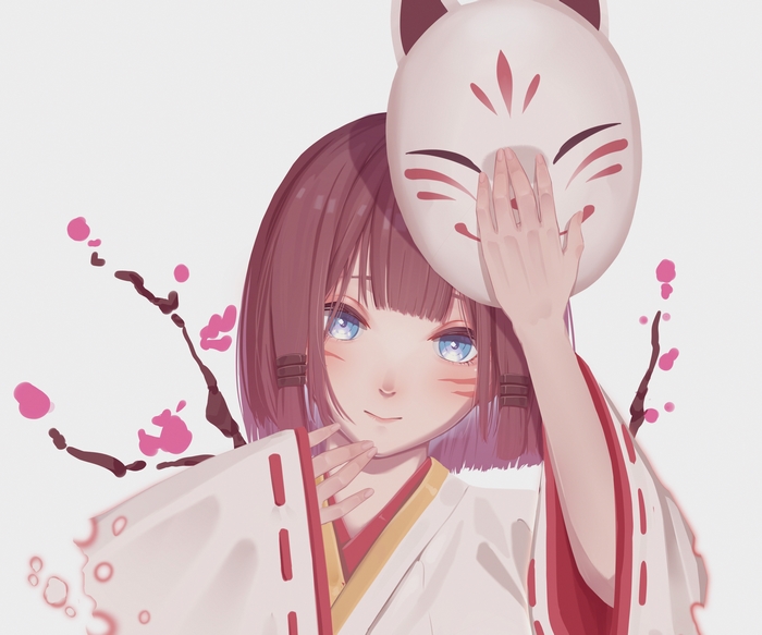 Genshin Impact Kazari with Fox Mask and Sakura