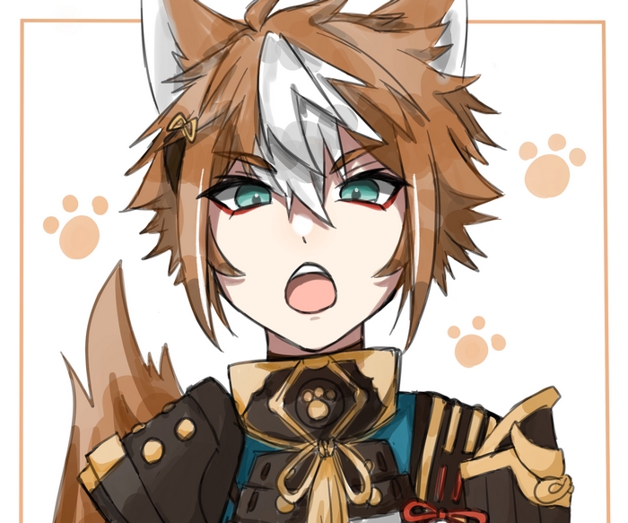 Cute Gorou from Genshin Impact with paw prints