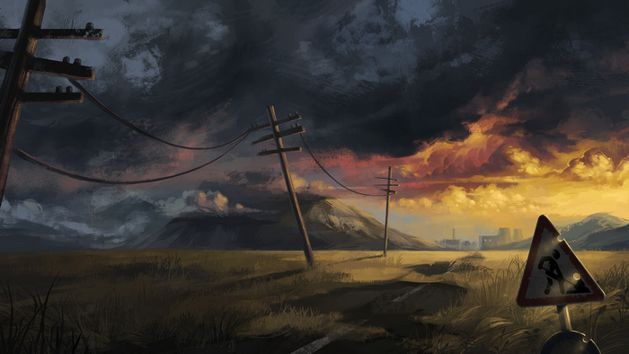ATOM RPG HD: Post-Apocalyptic Wasteland Road with Warning Sign