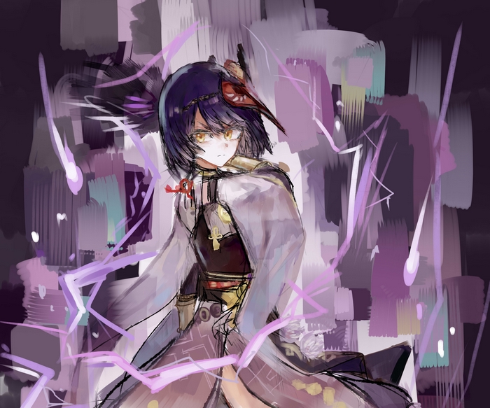 Kujou Sara with purple lightning
