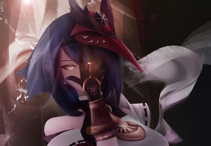Kujou Sara: Golden Eye and Raven Mask