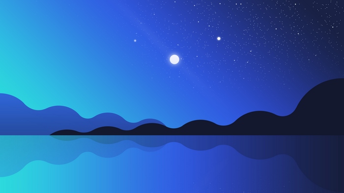 Minimalist Night Lake Landscape with Moon and Stars