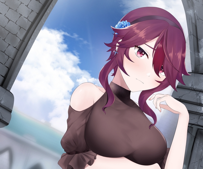 Rosaria (Genshin Impact) looking confident under blue sky