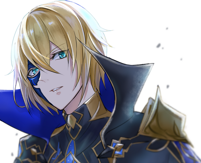 Dainsleif Genshin Impact blonde hair and blue mask
