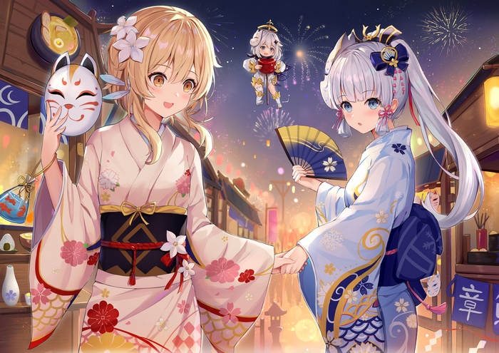 Lumine and Kamisato Ayaka in Festival Night 4K