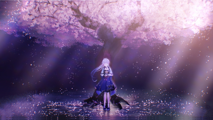 Kamisato Ayaka under a magical cherry blossom tree