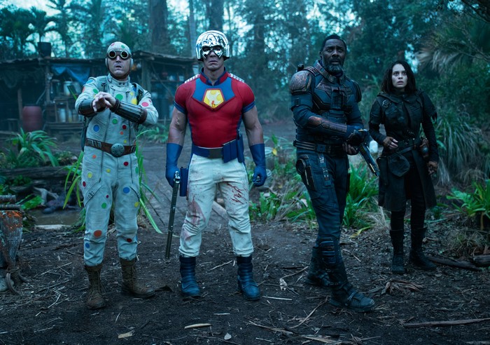 Peacemaker, Bloodsport, Ratcatcher 2, Polka-Dot Man in jungle