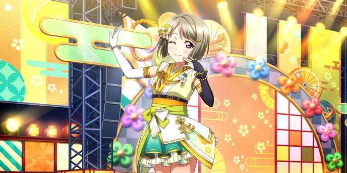 Kasumi Nakasu winks on a vibrant stage