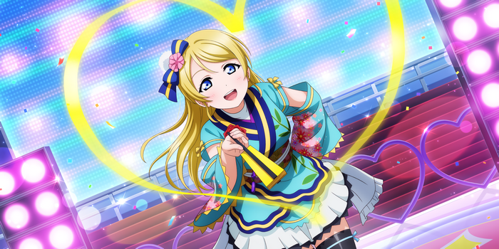 Love Live! Eri Ayase smiling on stage with heart