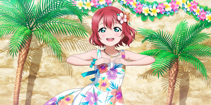Ruby Kurosawa in a tropical floral dress