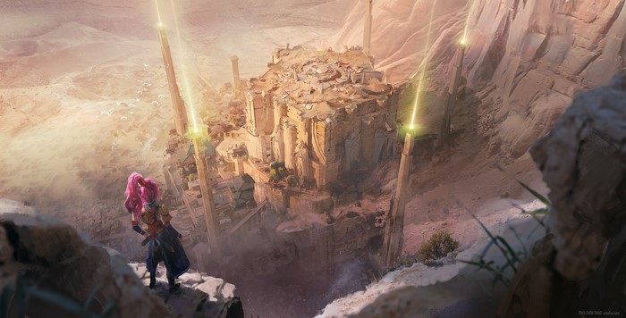 Honor Of Kings: Pink-haired hero overlooks glowing desert city