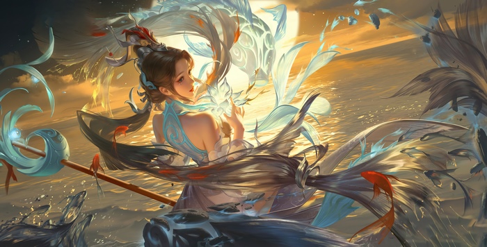 Honor Of Kings character with fish in golden waters