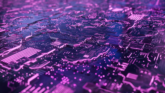 Abstract Purple Glowing Circuit Board