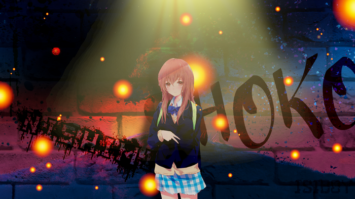 Shoko Nishimiya under spotlight with glowing particles