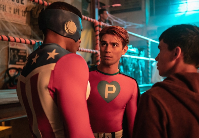 Archie Andrews and friends in superhero costumes
