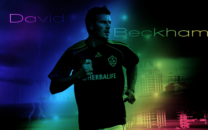 David Beckham LA Galaxy Running Colorful Cityscape