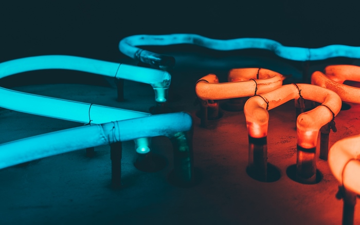 Vibrant Blue and Orange Neon Lights