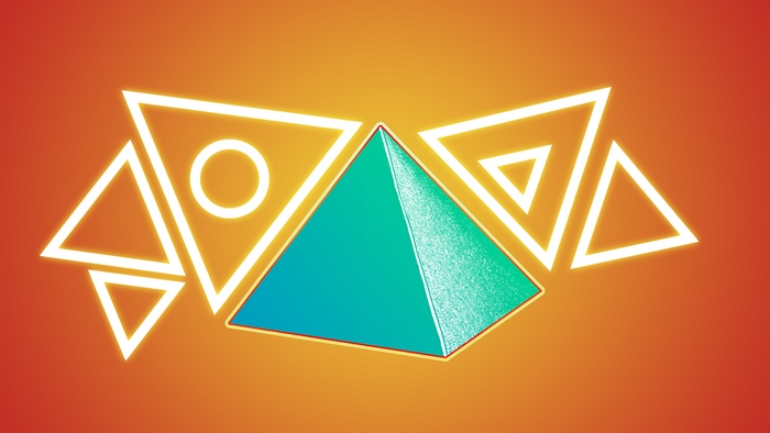 Abstract Art with Glowing Pyramid and Triangles