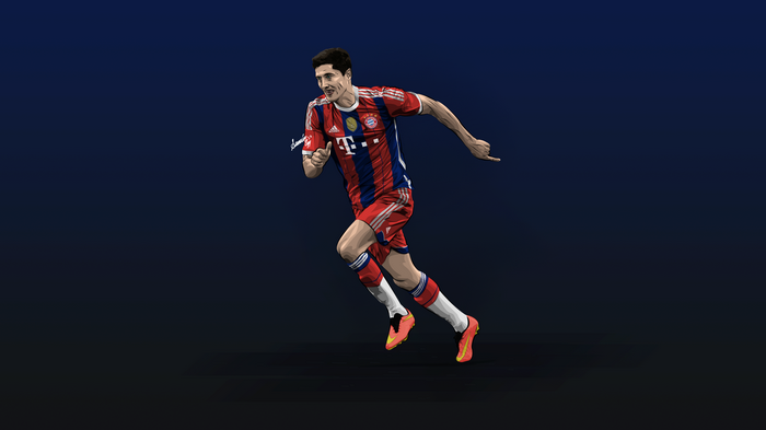 Robert Lewandowski running in FC Bayern Munich kit