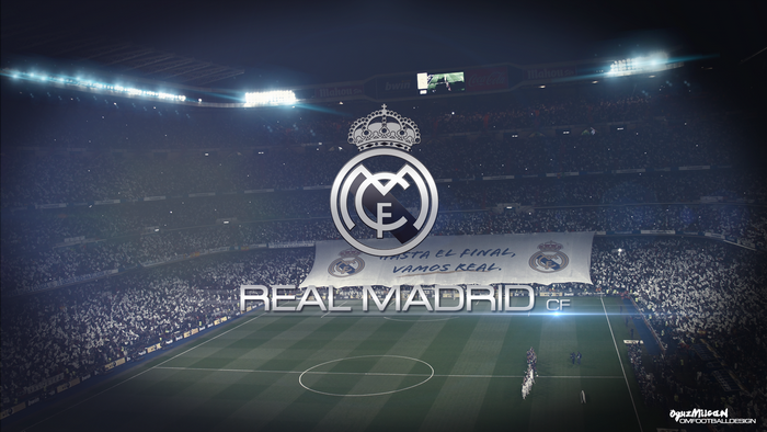 Real Madrid C.F. Logo in Soccer Stadium with Fans