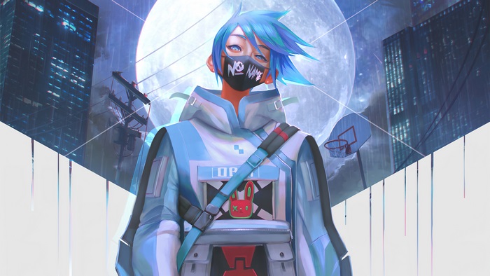 Anime Boy with Mask and Full Moon