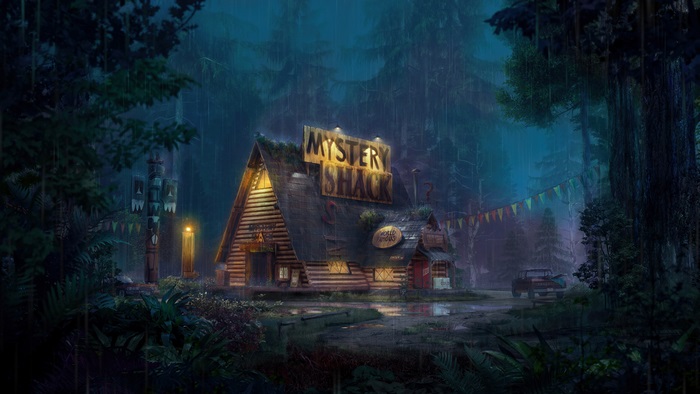 Mystery Shack in Gravity Falls at Night