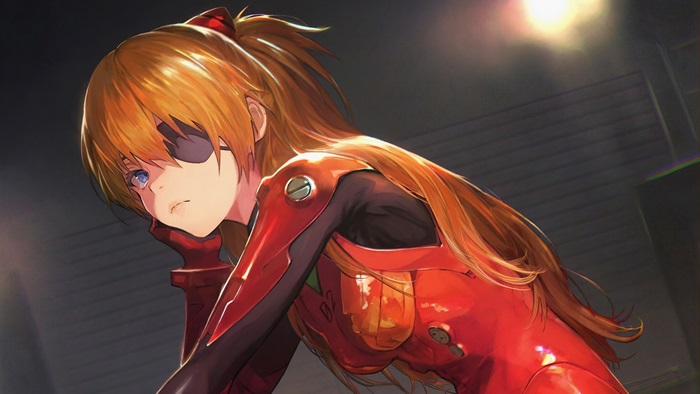 Pensive Asuka Langley Sohryu in Plugsuit with Eye Patch