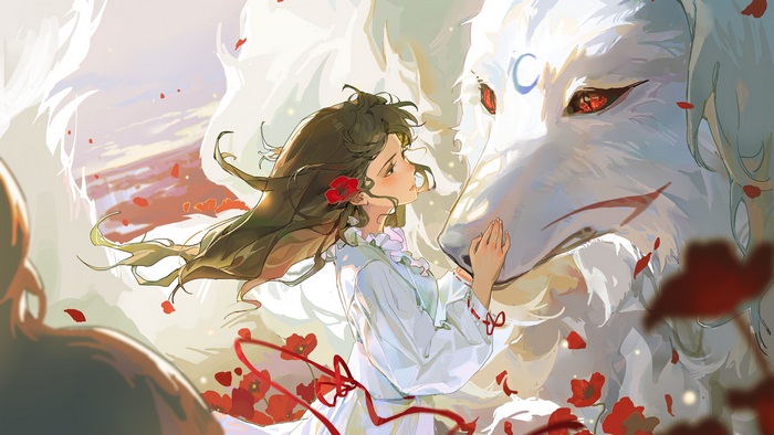 Girl and Majestic Wolf in 4K
