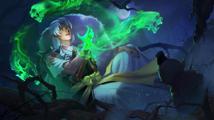 Sesshōmaru (InuYasha) unleashing powerful green energy and spirits