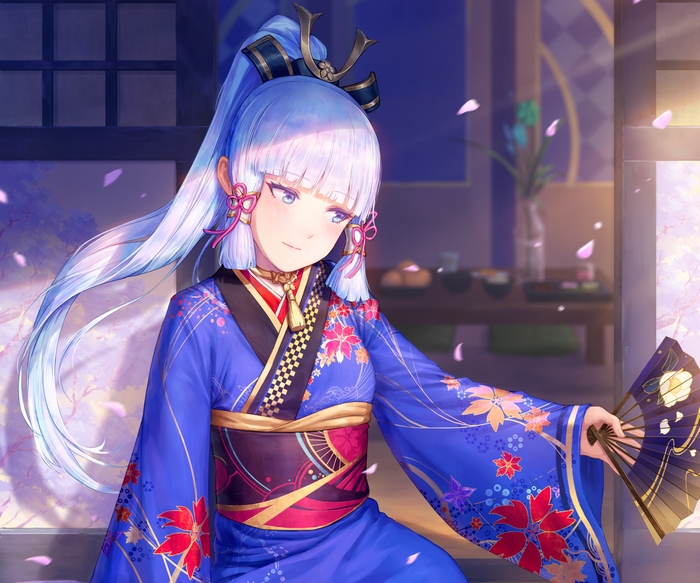 Kamisato Ayaka in a beautiful blue kimono