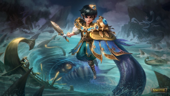 Charybdis (Smite) in a chaotic sea battle