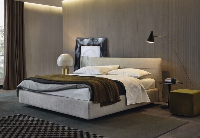 Modern upholstered bed in a contemporary bedroom
