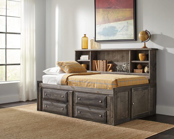 Wooden Daybed with Storage and Bookcase Headboard