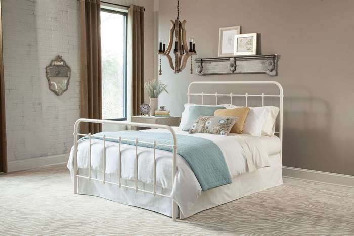 Rustic Bedroom with White Metal Bed