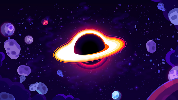 Kurzgesagt Minimalist Black Hole and Asteroids